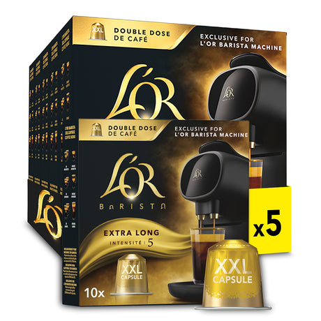 L'OR Barista Double Extra Long Intensity 5 XXL Coffee Pods 10x10