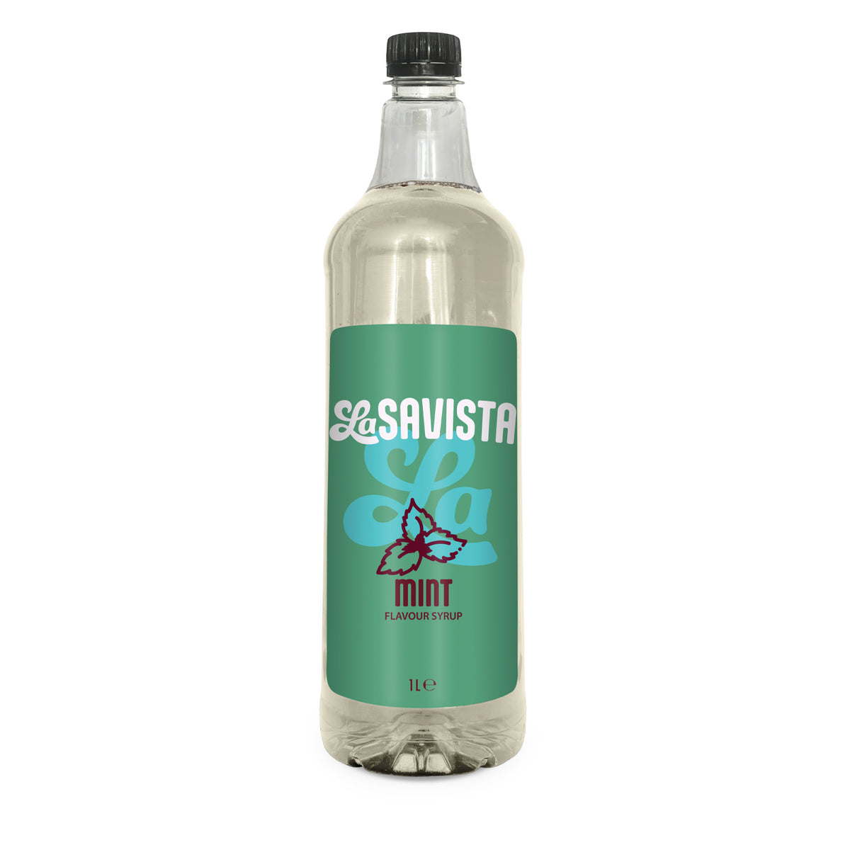 A 1L bottle of Savista Mint Flavouring Syrup with a prominent teal-green label and a black cap, shown on a plain white background.