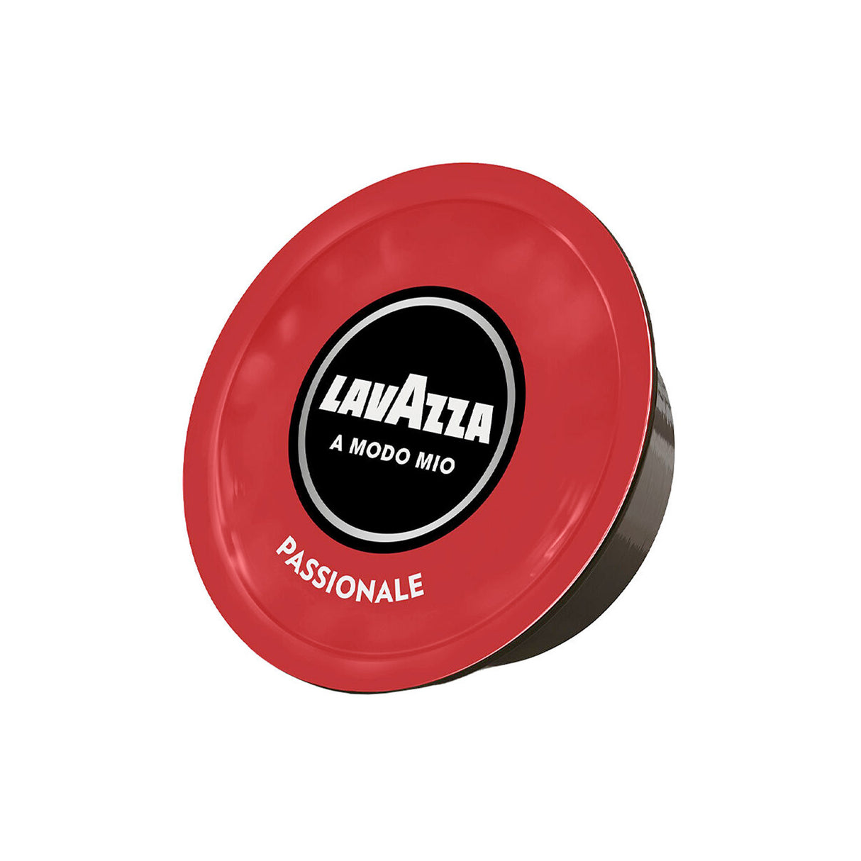 Red coffee capsule with Lavazza logo on a white background