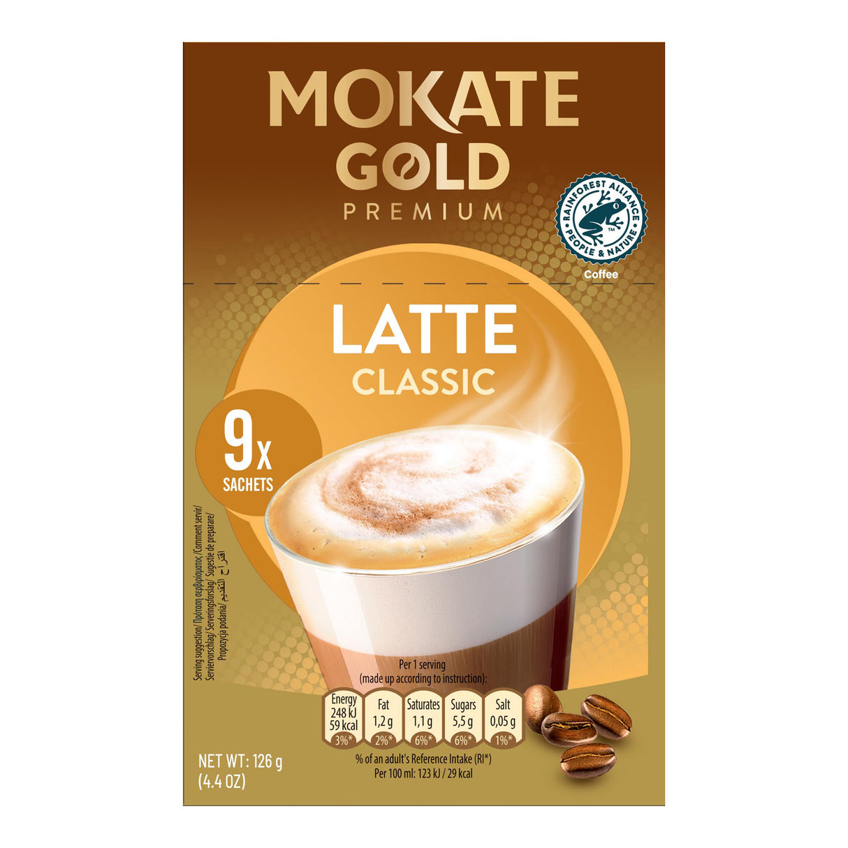 Mokate Gold Premium Latte Classic coffee package on a white background