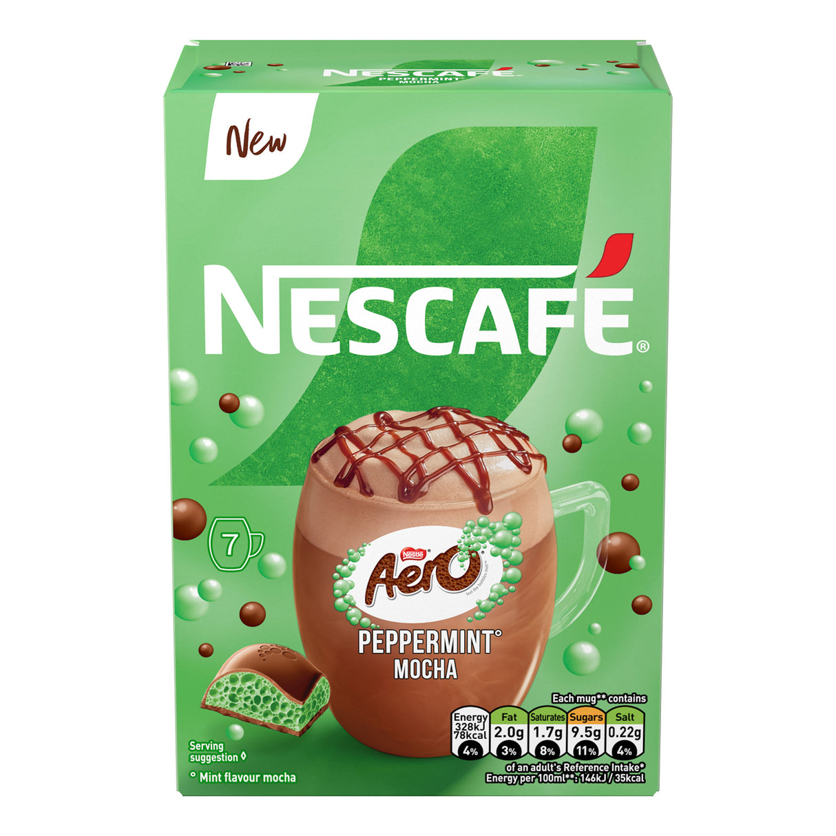 Nescafe Aeroccino Peppermint Mocha packaging on a white background