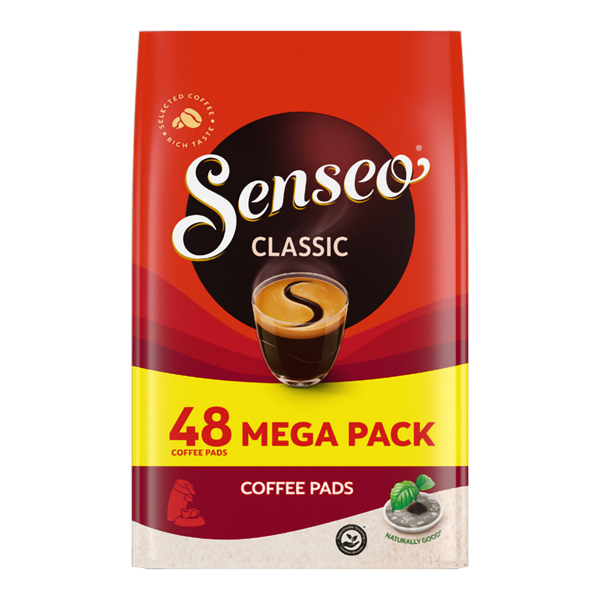 Senseo Classic coffee pads packaging with red and yellow design