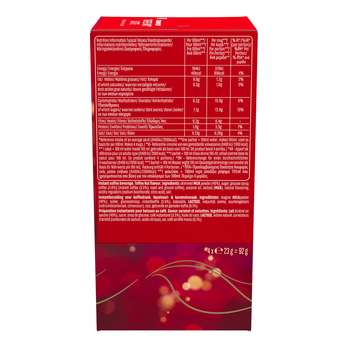Red box with nutritional information on a white background