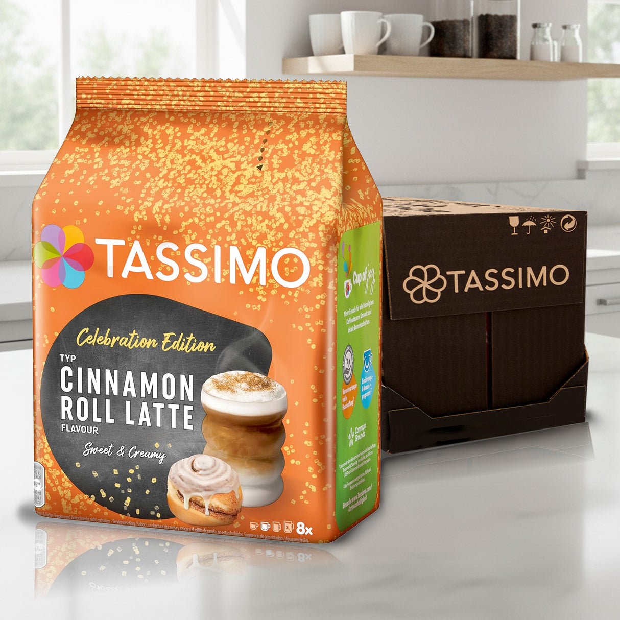 Tassimo Cinnamon Roll Latte case in kitchen
