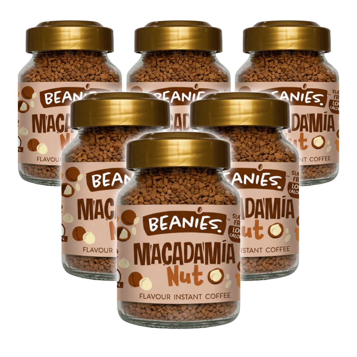 Beanies Macadamia Nut Flavoured Instant Coffee Jars 6x50g