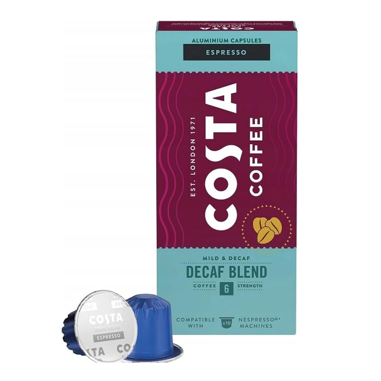 Costa Decaf Blend Espresso Coffee Capsules 1x10 Nespresso Compatible