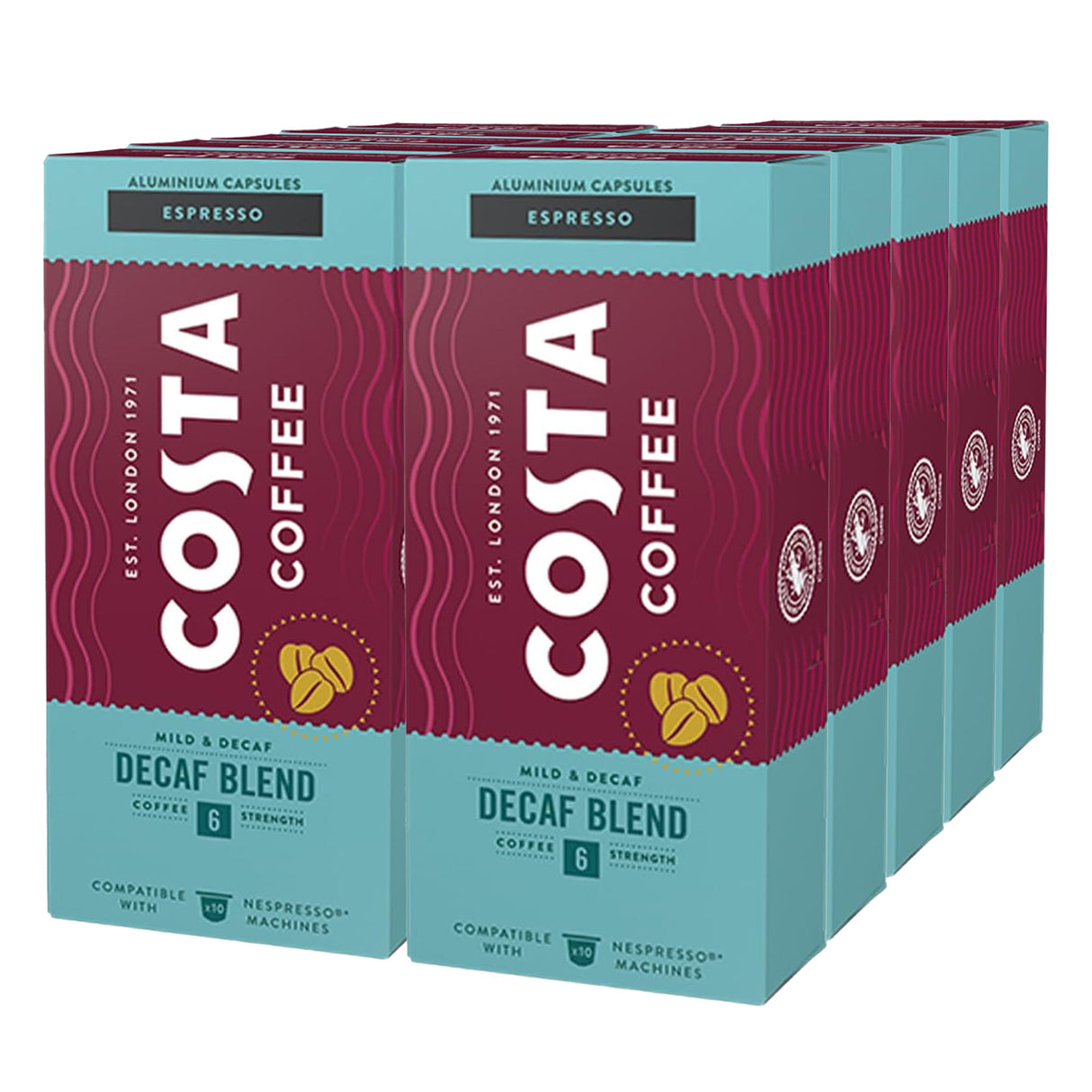 Costa Decaf Blend Espresso Coffee Capsules 10x10