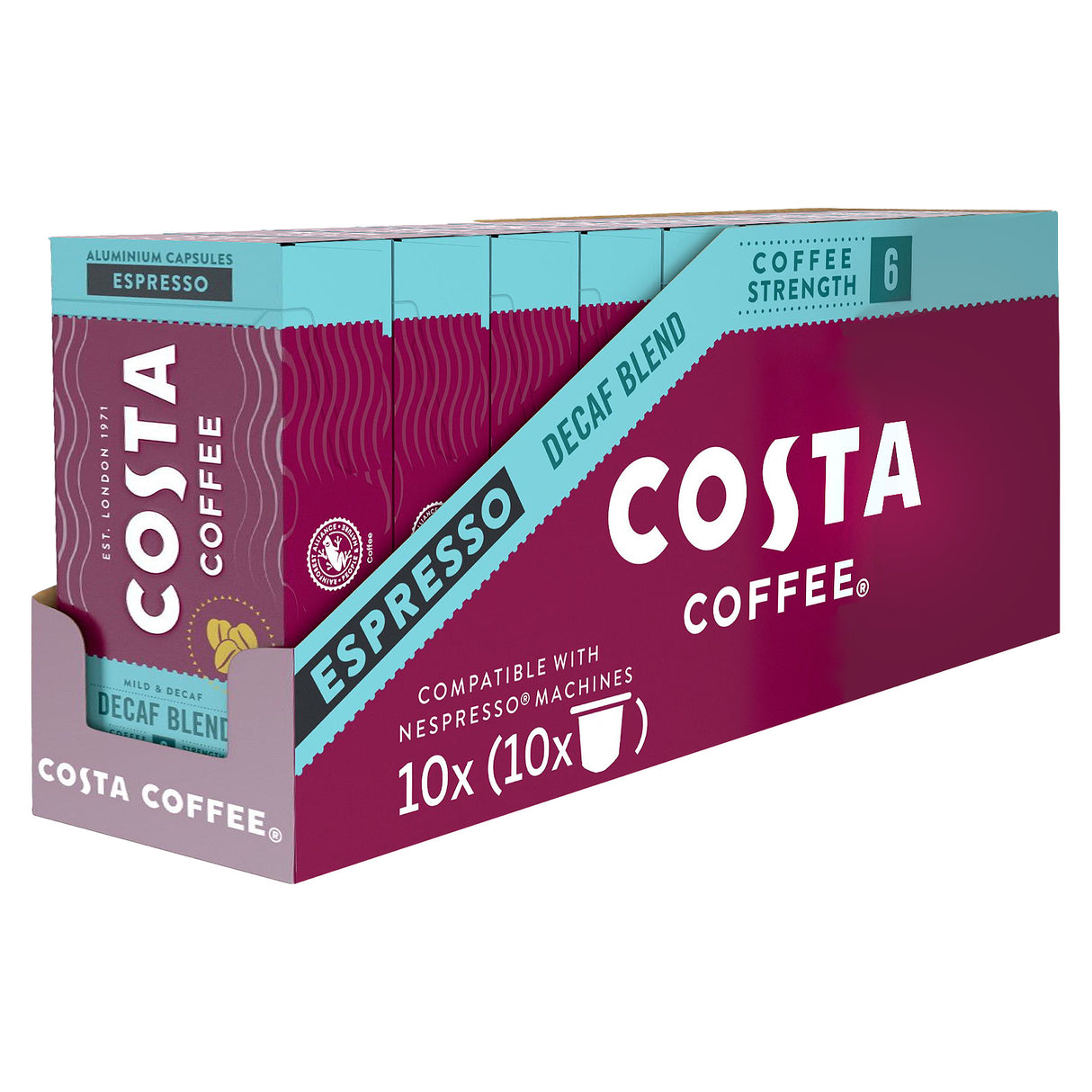 Costa Decaf Blend Espresso Coffee Capsules 10x10