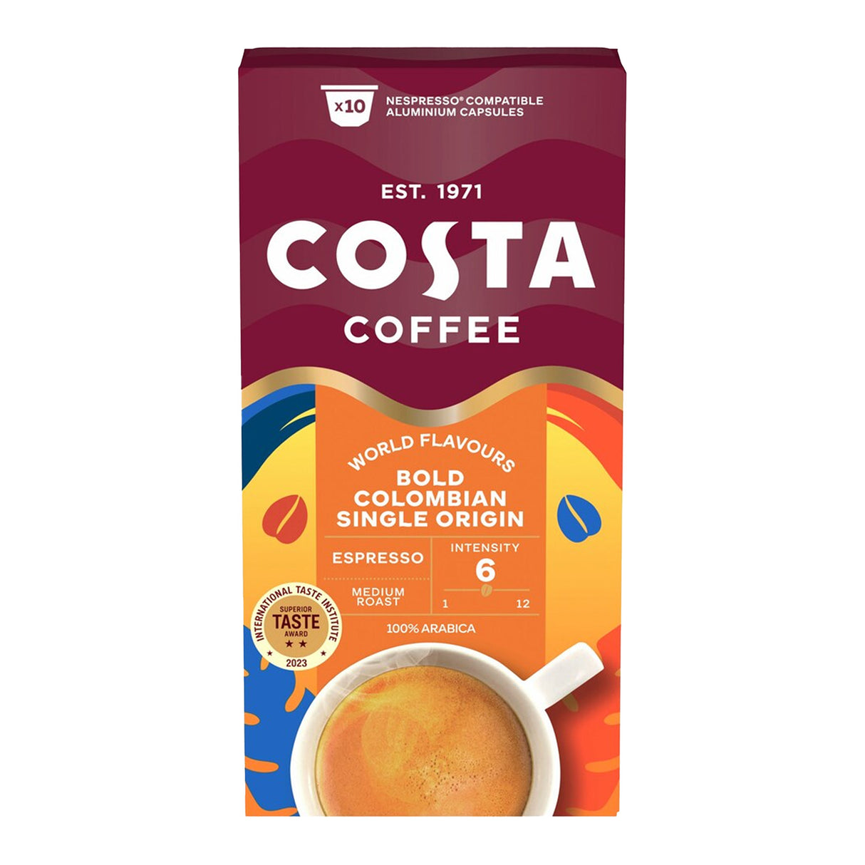 Costa Colombian Roast Espresso Coffee Capsules 1x10 Nespresso Compatible