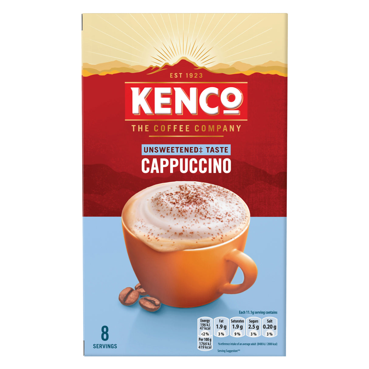Kenco Cappuccino Unsweetened Instant Coffee Sachets 5x8