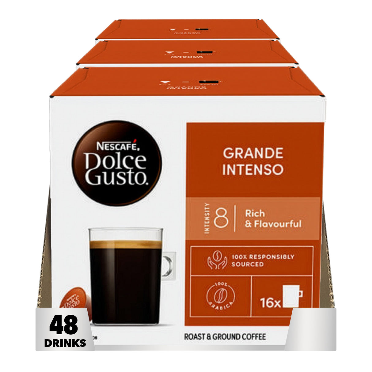 Nescafe Dolce Gusto Grande Intenso coffee capsule packaging on a white background