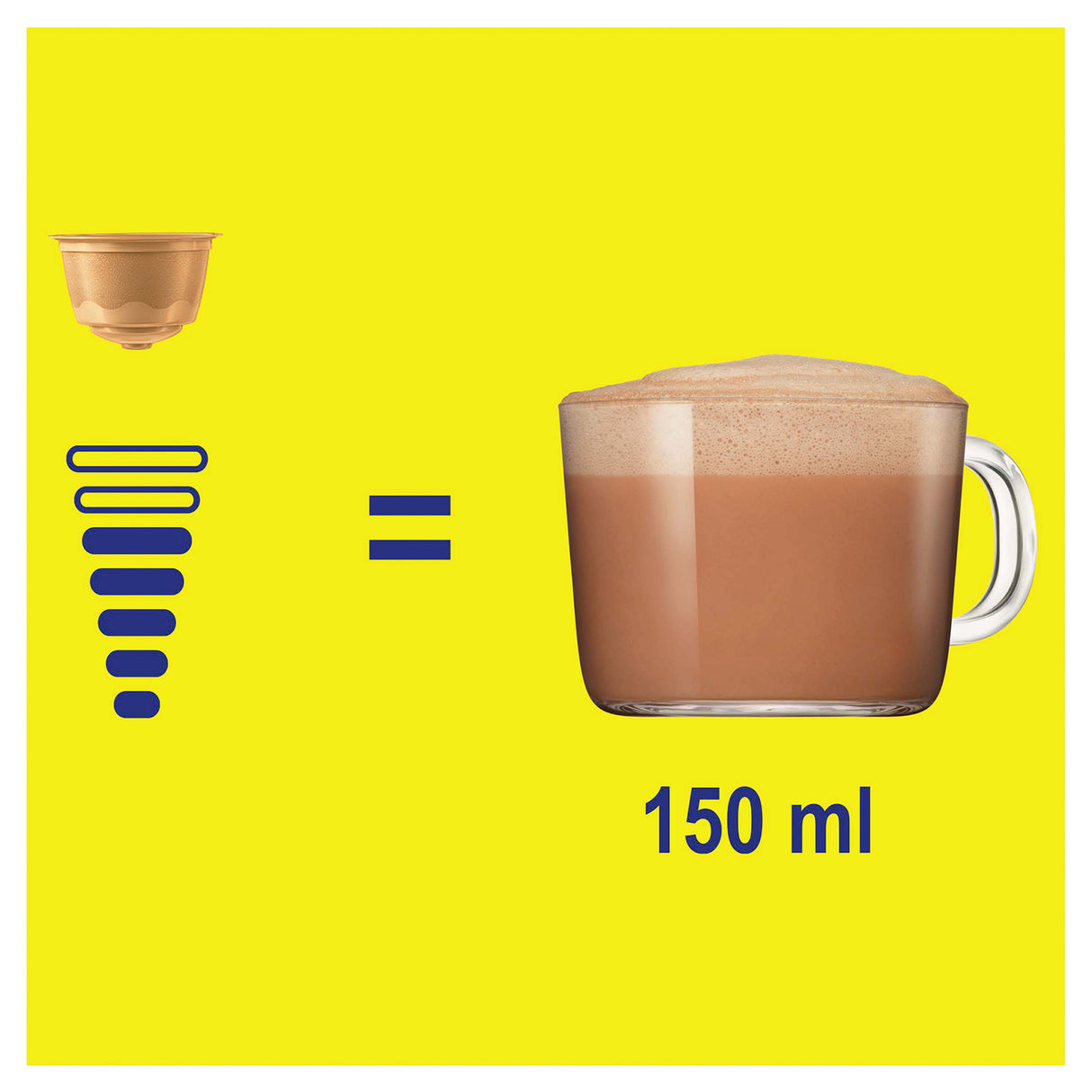 Coffee pod equivalent to 150 ml of coffee on a yellow background