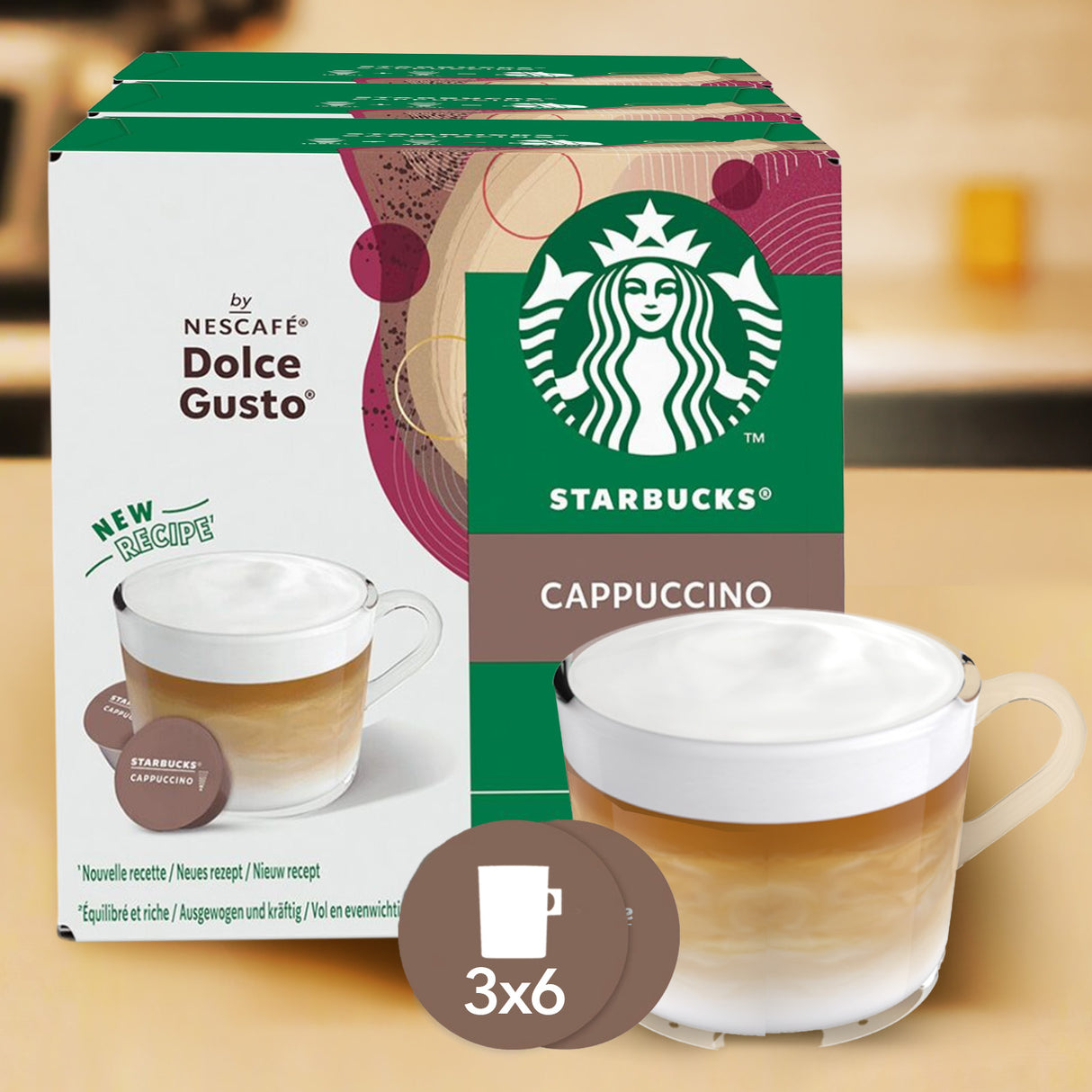Dolce Gusto Starbucks Cappuccino 3pack in kitchen