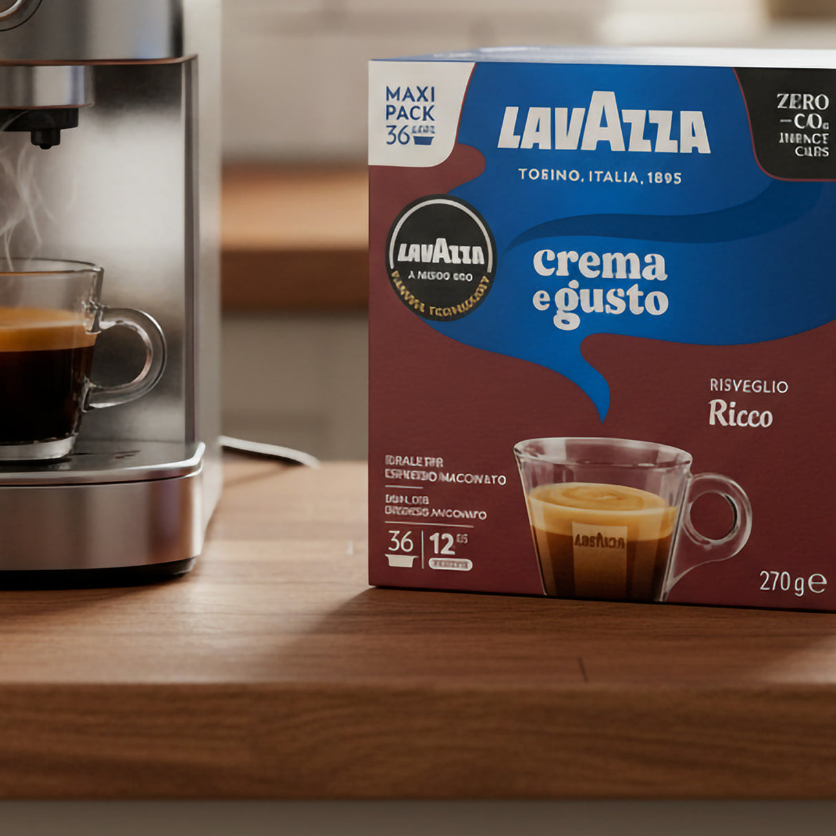 Lavazza crema e gusto ricco with a coffee machine