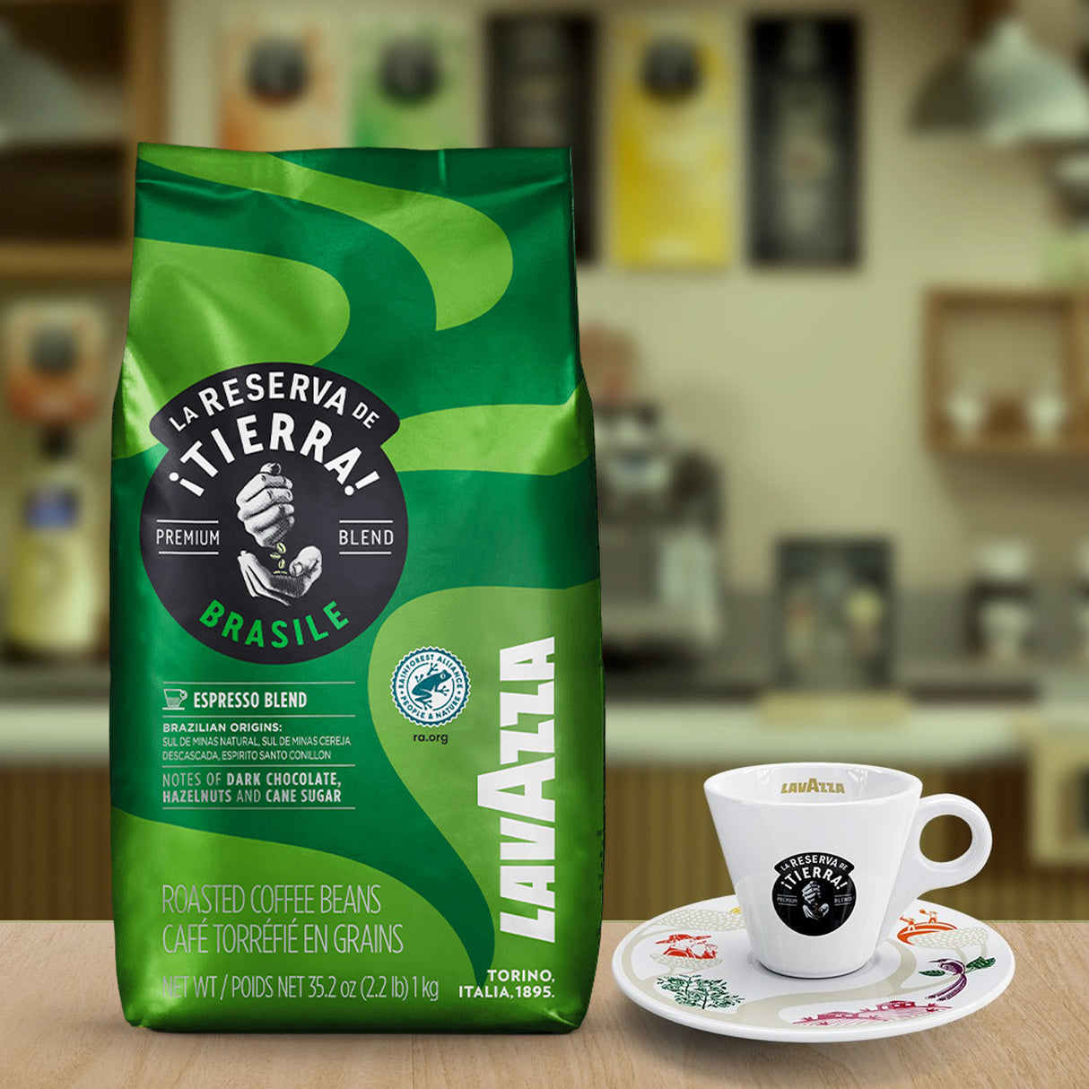 Lavazza Tierra Brazil Espresso Blend Bag in kitchen