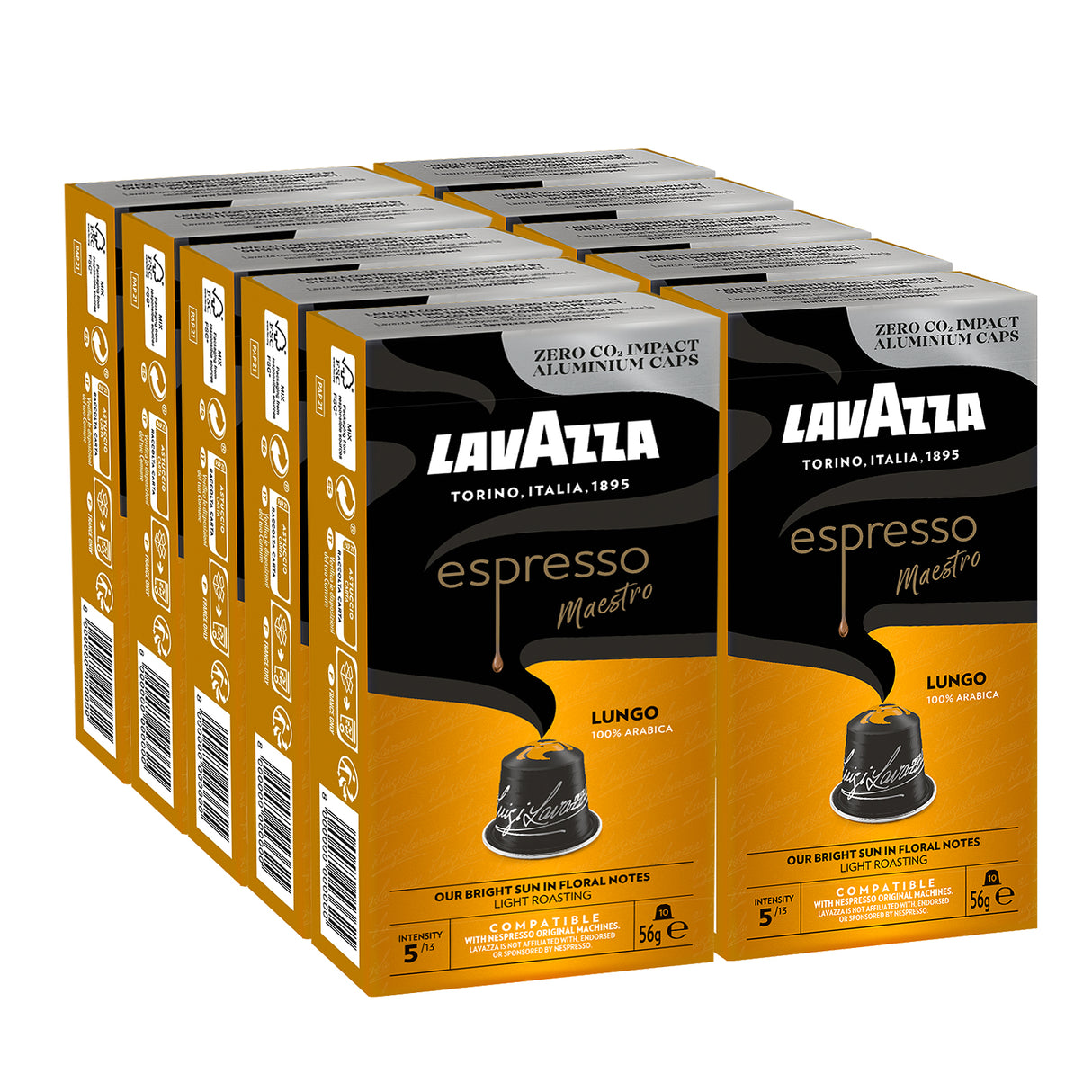 Lavazza Maestro Espresso Lungo Nespresso Compatible Coffee Capsules 10x10