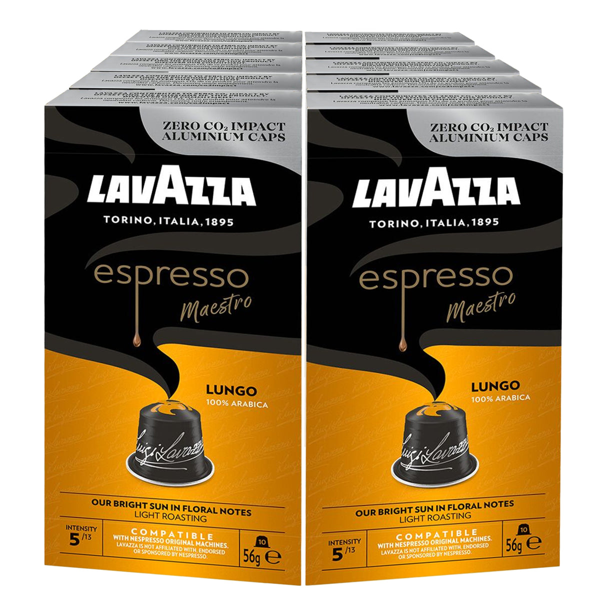 Lavazza Maestro Espresso Lungo Nespresso Compatible Coffee Capsules 10x10