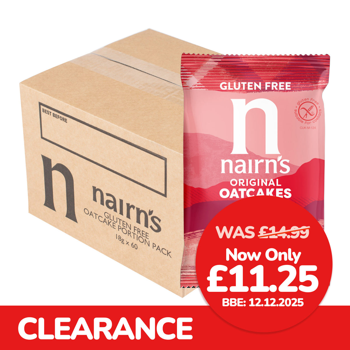 Nairn's Gluten Free Original Oatcakes 60x18g Portion Pack BBE: 12/12/25