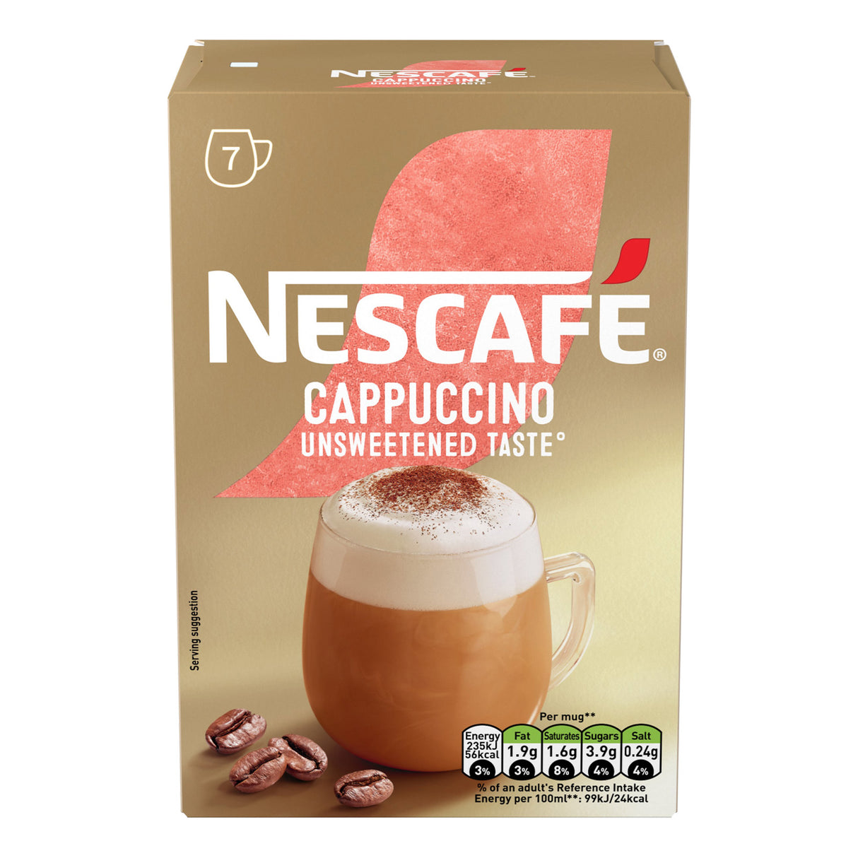 Nescafe Cappuccino Unsweetened Taste packaging on a white background