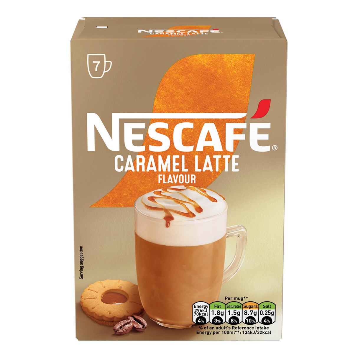 Nescafe Caramel Latte flavor packaging on a white background