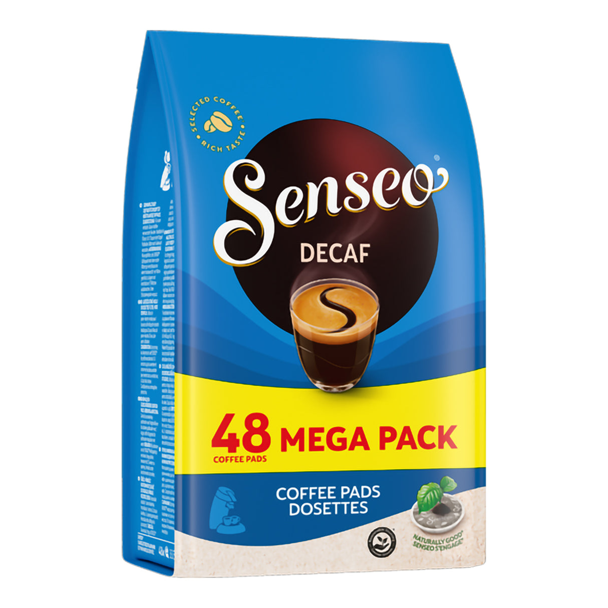 Senseo Decaf coffee pads packaging on a white background