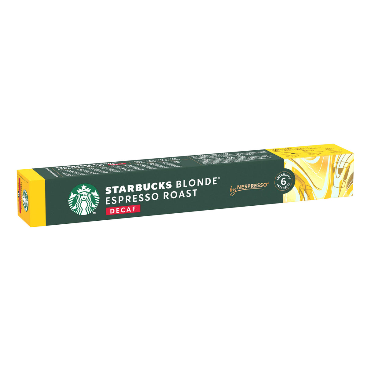 Starbucks Blonde Espresso Roast Nespresso capsule packaging on a white background