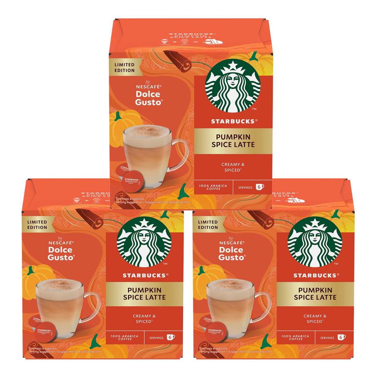 Starbucks Pumpkin Spice Latte coffee pods packaging on a white background