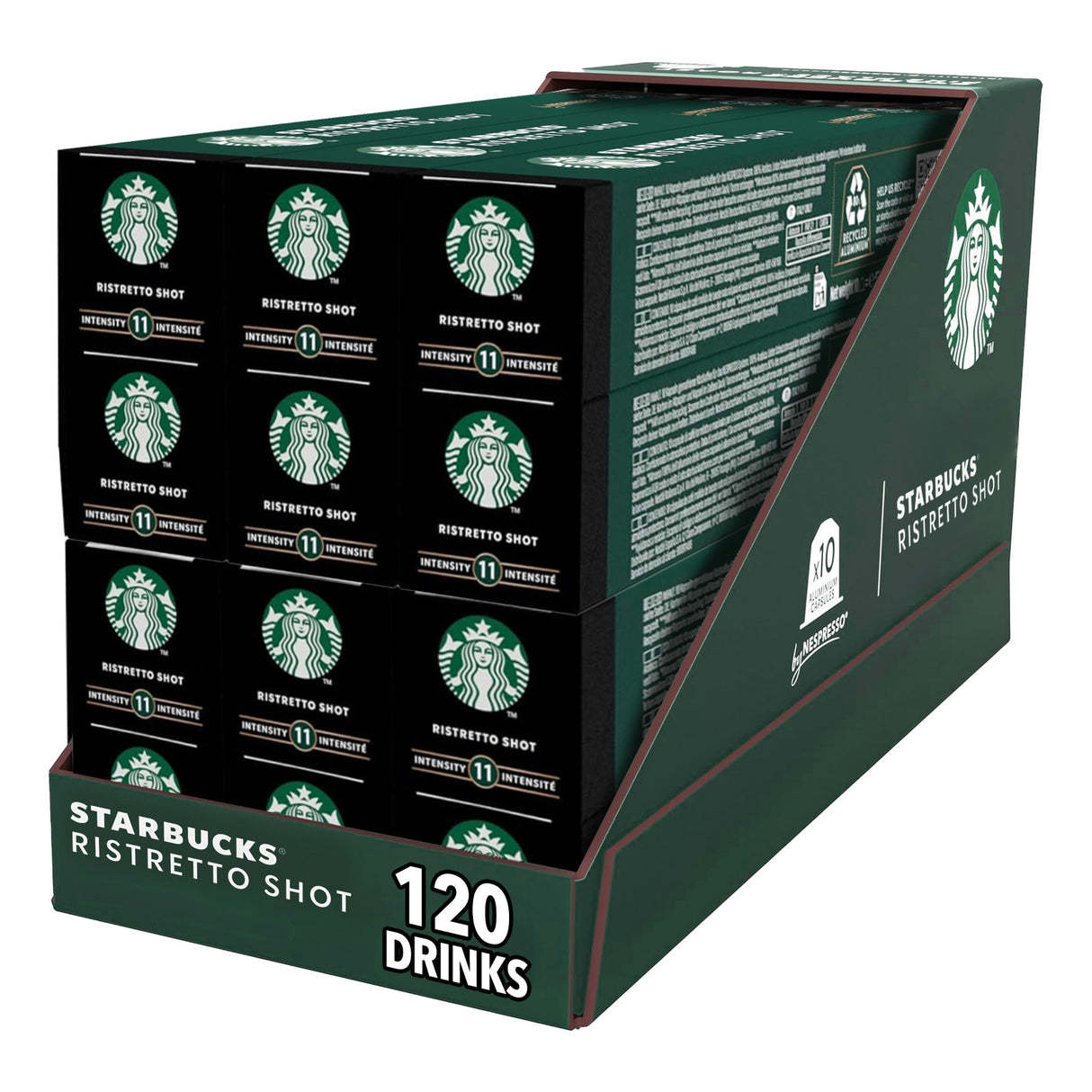 Starbucks Ristretto Shot packaging with multiple boxes stacked on a white background