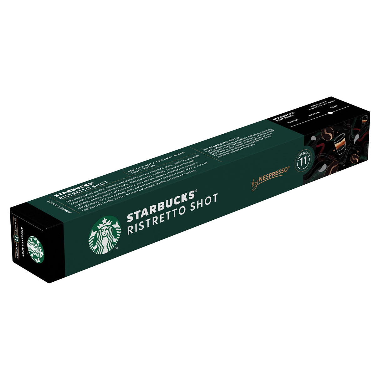 Starbucks Ristretto Shot packaging for Nespresso on a white background