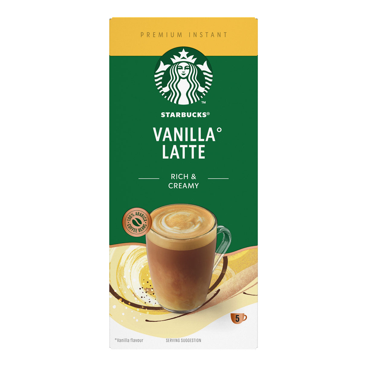 Starbucks Vanilla Latte instant coffee package on a white background