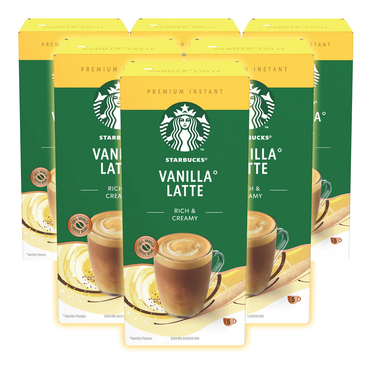 Starbucks Vanilla Latte instant coffee packages on a white background