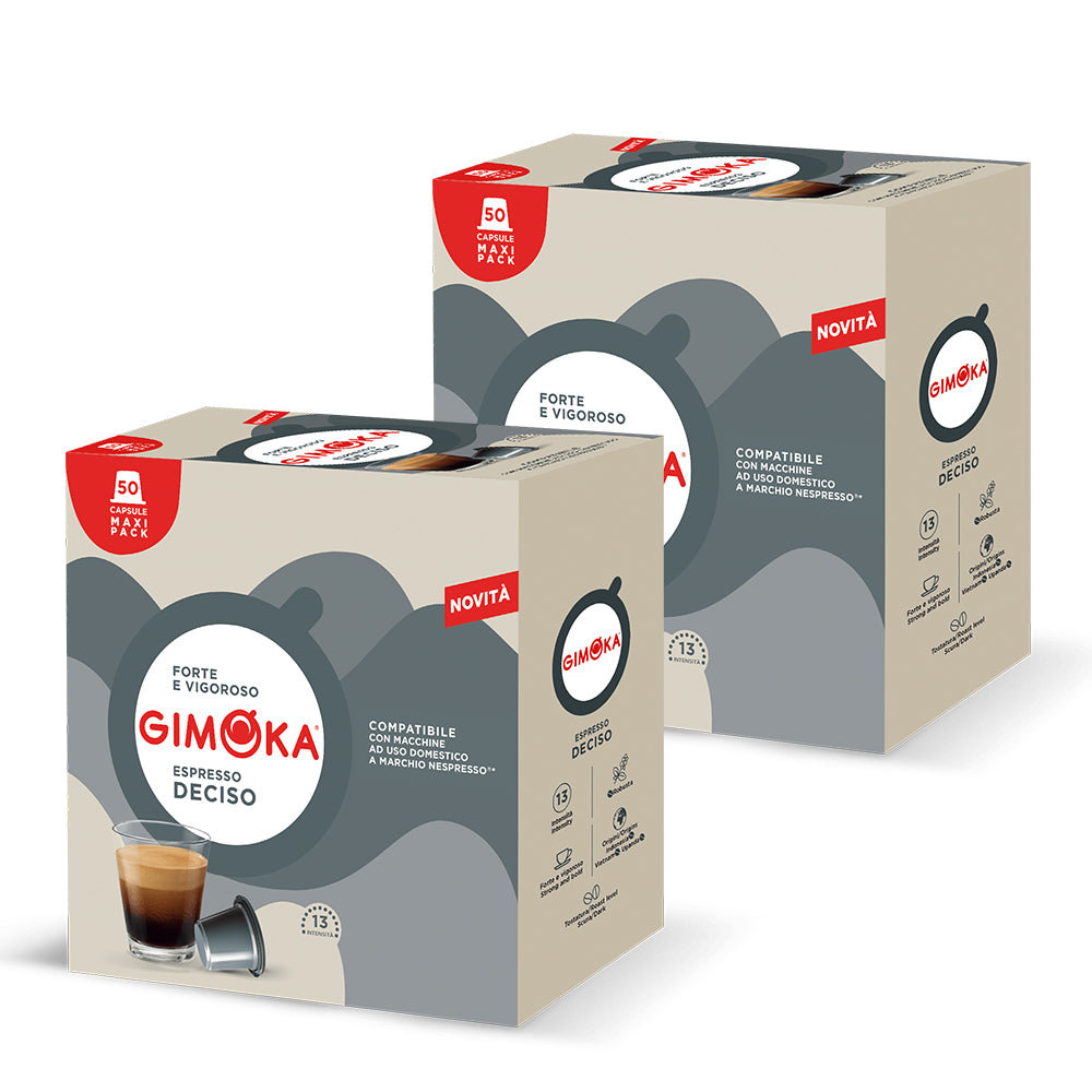 Gimoka Espresso Deciso Coffee Capsules 2x50 Plastic Nespresso Compatible Pods