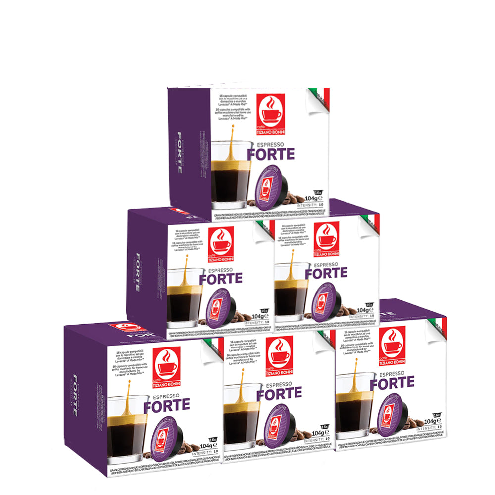 Tiziano Bonini Espresso Forte 6 x 16 Lavazza A Modo Mio Compatible Coffee Pods
