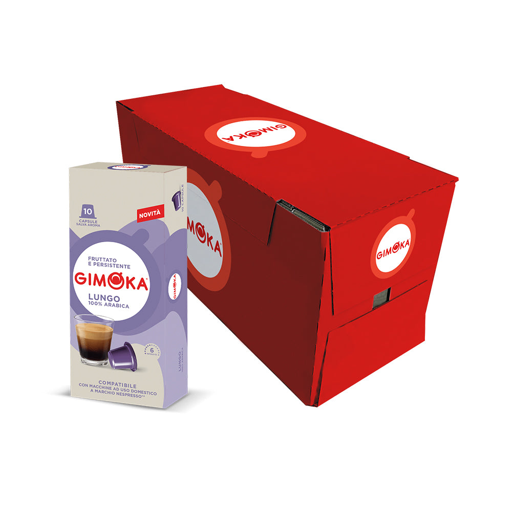 Gimoka Espresso Lungo Coffee Capsules 10x10 Plastic Nespresso Compatible Pods