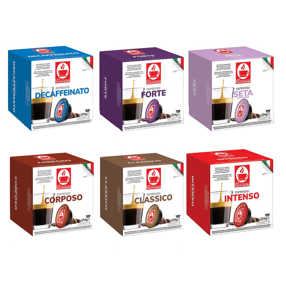 Tiziano Bonini Variety Pack 6x16 Lavazza A Modo Mio Compatible Coffee Pods