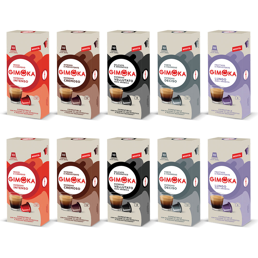 Gimoka Plastic Variety Pack Coffee Capsules 10x10 Nespresso Compatible Pods