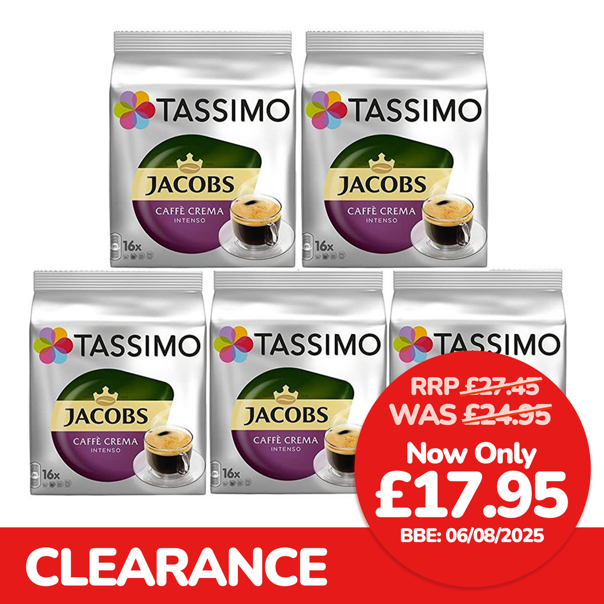 Tassimo Jacobs Coffee Pods Caffe Crema Intenso Case BBE: 06/08/2025