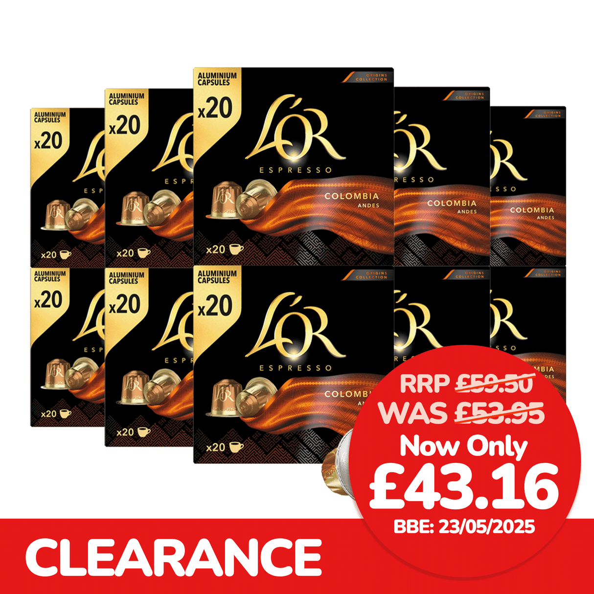 L'OR Colombia Espresso Coffee Capsules 10x20 Nespresso Compatible