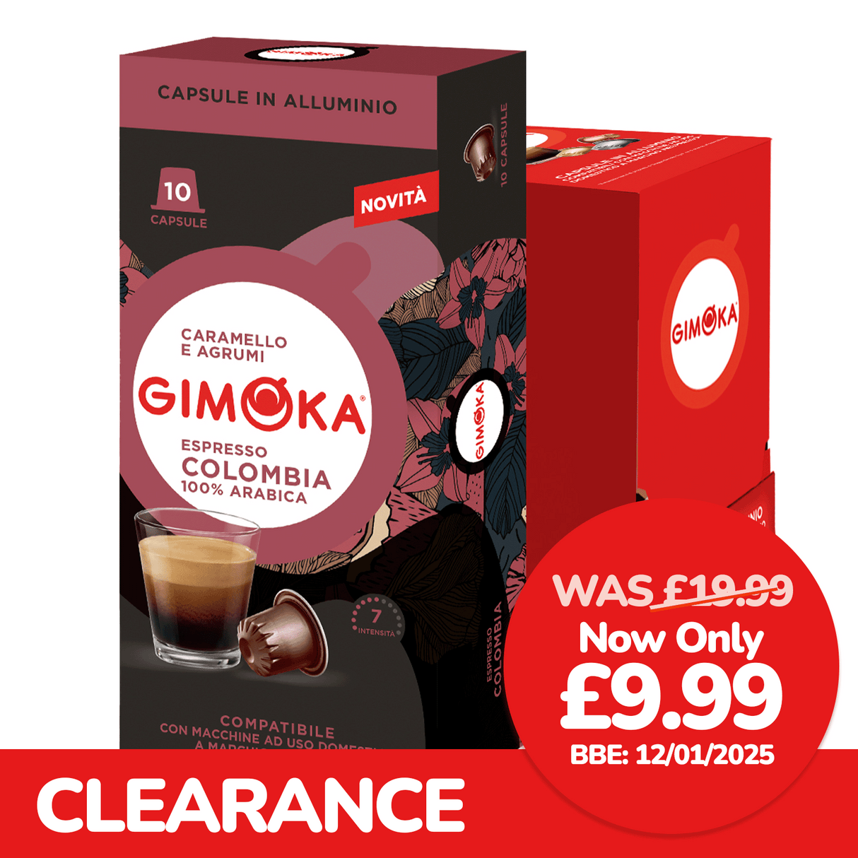 Gimoka Espresso Colombia Coffee Capsules 10x10 Aluminium Nespresso Compatible Pods