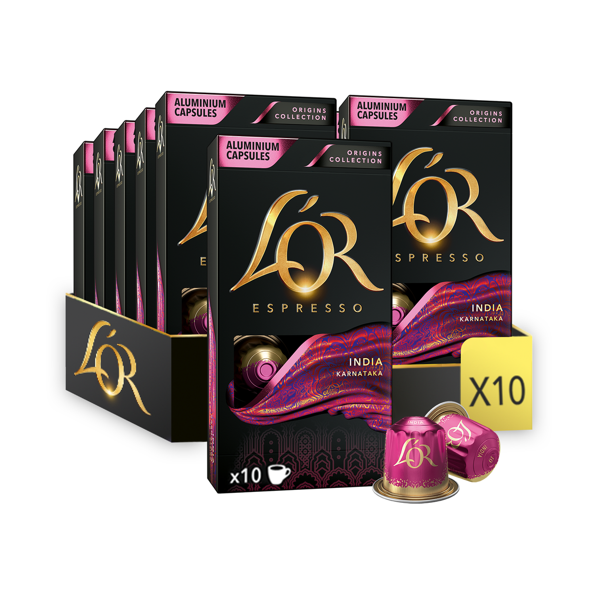 L'OR Origins India Espresso Coffee Capsules 10x10 Nespresso Compatible