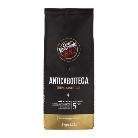 A 1kg bag of Caffè Verginano 1882 AnticaBottega 100% Arabica whole coffee beans.