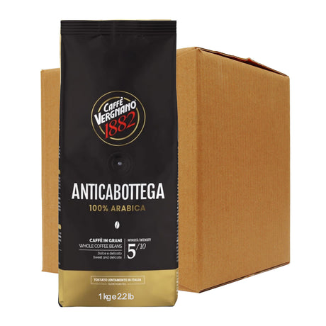 a Case of Caffè Verginano 1882 AnticaBottega 100% Arabica whole coffee beans.