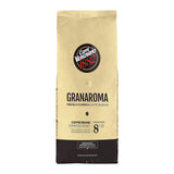 A bag of Caffè Verginano 1882 Granaroma coffee beans, featuring a cream-colored upper half and a dark brown bottom half, on a plain white background.