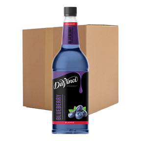 DaVinci Gourmet Blueberry syrup bottle with a cardboard box in the background