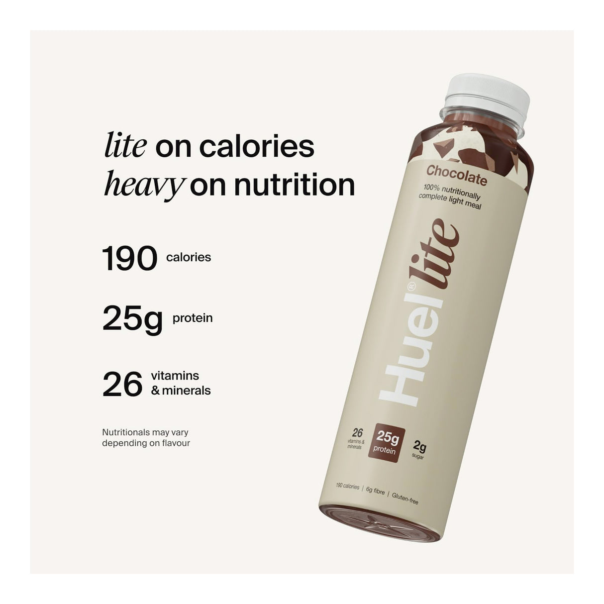 Huel Lite protein shake bottle with nutritional information 