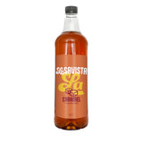 A 1-liter glass bottle of Savista La Caramel food flavouring syrup, filled with amber liquid and featuring a brown label with yellow and white text, on a white background.
