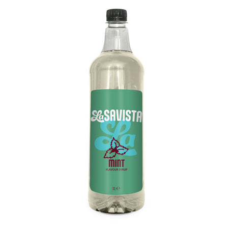 A 1L bottle of Savista Mint Flavouring Syrup with a prominent teal-green label and a black cap, shown on a plain white background.