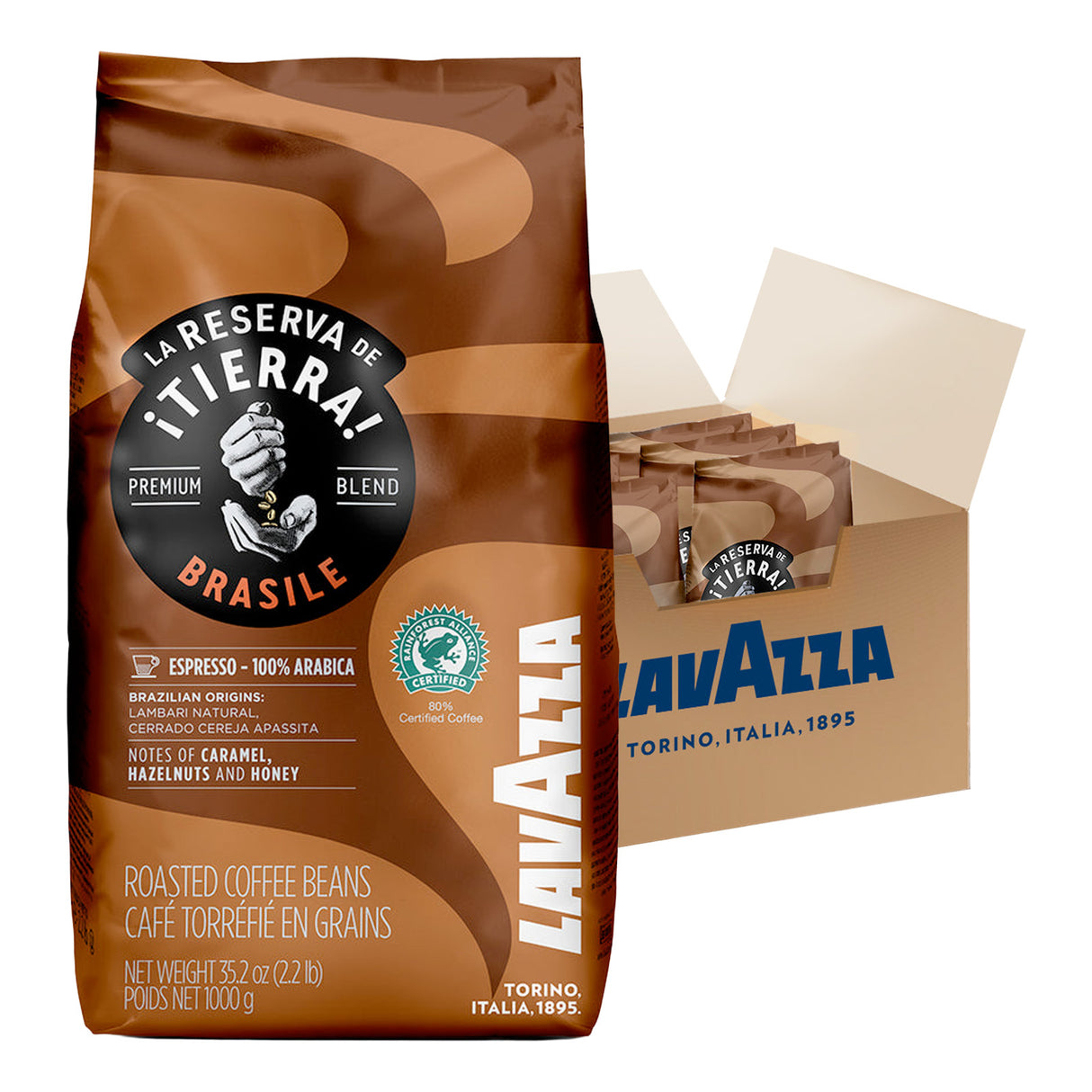 Lavazza coffee package with a smaller inset showing more coffee packages.