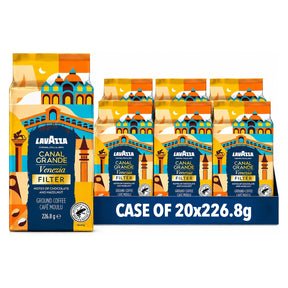 A retail display case of Lavazza Canal Grande Venezia Filter coffee, showing 20 individual packets of 226.8g each.
