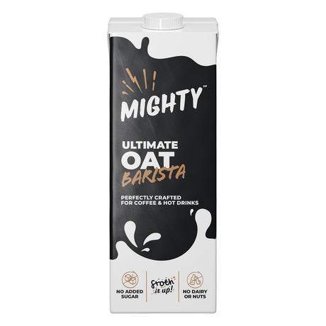 Carton of Mighty Ultimate Oat Barista on a white background